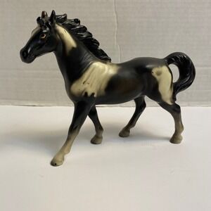 Vintage Lefton Pinto Stallion Horse Figurine Japan Black White Matte Ceramic SEO